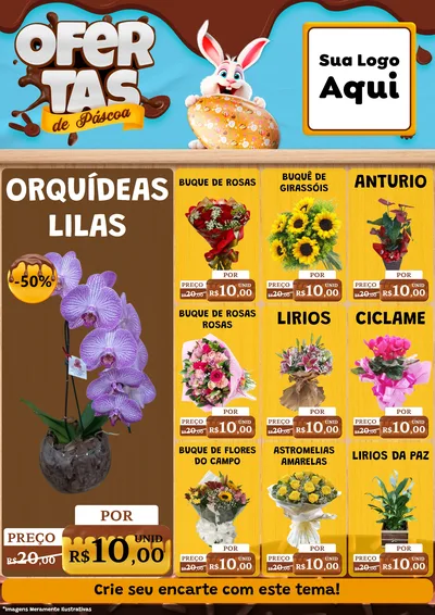 Modelo de Encarte para Encarte A4 Vertical com o tema Ofertas de Páscoa para Floricultura e jardim