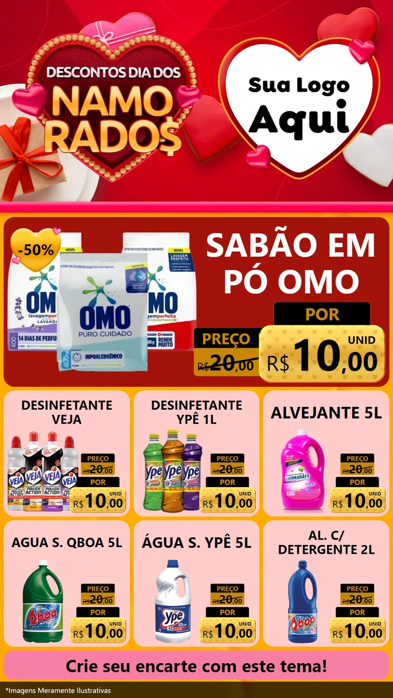 Modelo de Rede Social para Stories com o tema Descontos Dia dos Namorados para Produtos de Limpeza