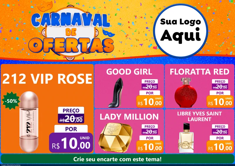 Modelo de Encarte para Encarte A4 Horizontal com o tema Carnaval de Ofertas para Perfumes