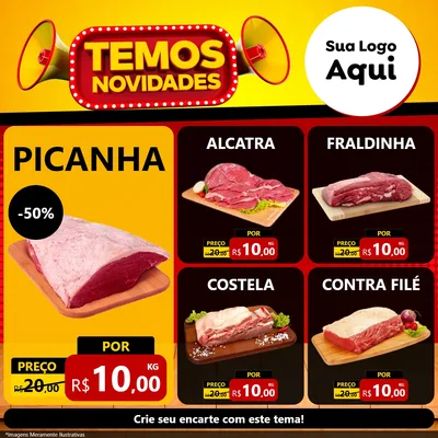 Modelo de Rede Social para Feed Facebook com o tema Temos Novidades para Açougue