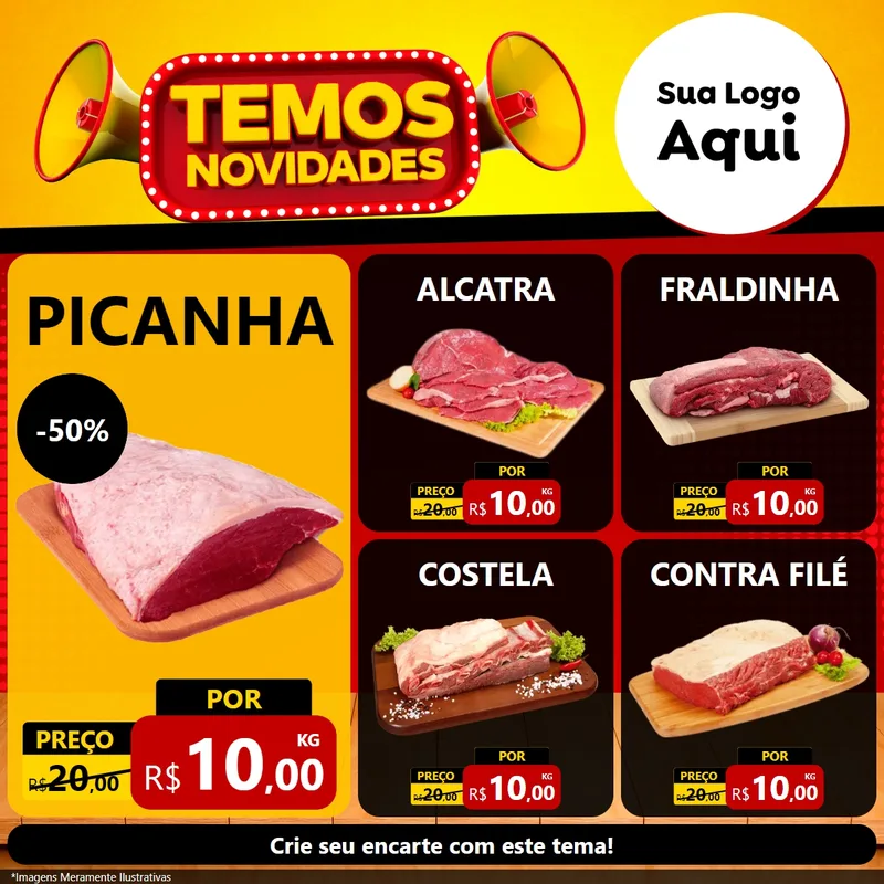Modelo de Rede Social para Feed Facebook com o tema Temos Novidades para Açougue