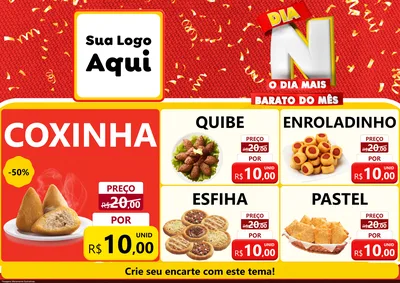 Modelo de Encarte para Encarte A4 Horizontal com o tema Dia N o Dia Mais Barato do Mês para Salgadaria