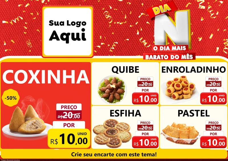 Modelo de Encarte para Encarte A4 Horizontal com o tema Dia N o Dia Mais Barato do Mês para Salgadaria