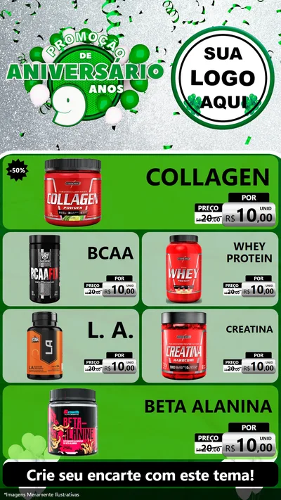 Modelo de TV para TV Vertical com o tema Promoção de Aniversário - 9 Anos para Suplementos alimentares