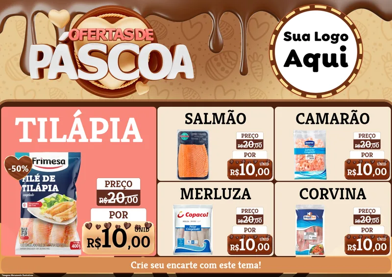 Modelo de Encarte para Encarte A4 Horizontal com o tema Ofertas de Páscoa para Peixaria