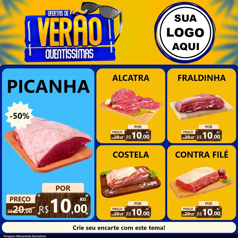 Modelo de Rede Social para Feed Facebook com o tema Ofertas de Verão Quentíssimas para Açougue