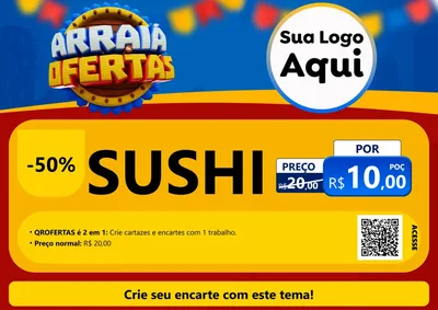 Modelo de Cartaz para Cartaz A4 Horizontal com o tema Arraiá de Ofertas - Junina para Comida japonesa
