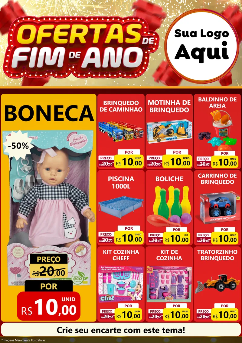 Modelo de Encarte para Encarte A4 Vertical com o tema Ofertas de Fim de Ano para Brinquedos