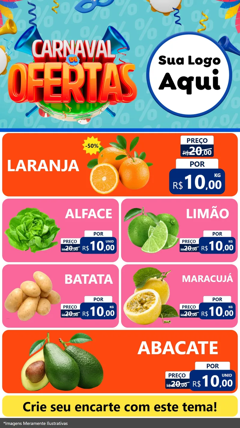 Modelo de TV para TV Vertical com o tema Carnaval de Ofertas para Hortifrúti