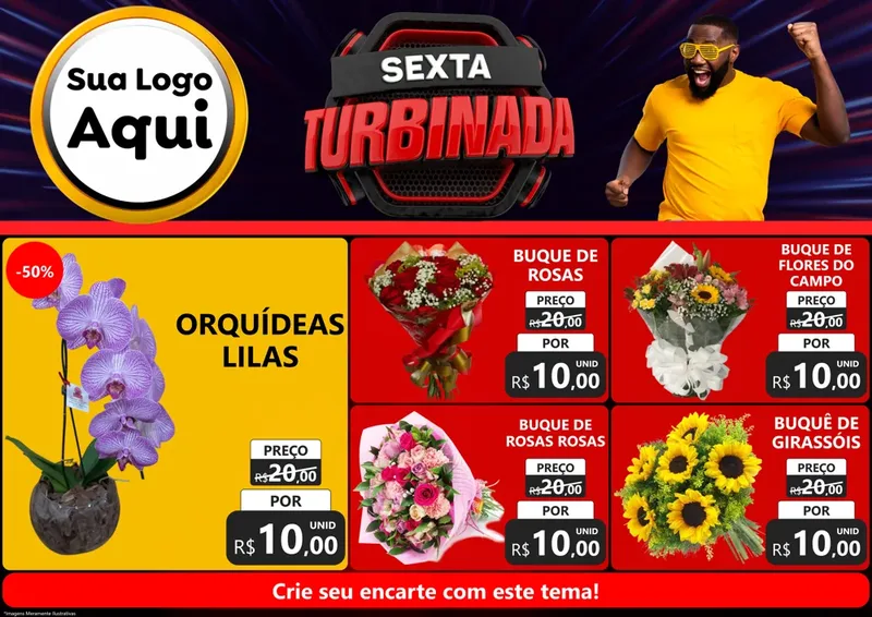 Modelo de Encarte para Encarte A4 Horizontal com o tema Sexta Turbinada para Floricultura e jardim