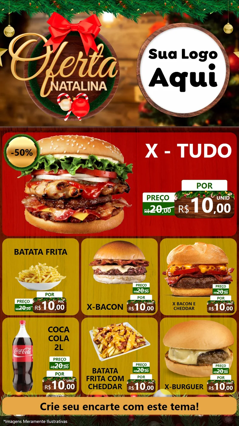 Modelo de Rede Social para Stories com o tema Ofertas Natalina para Hamburgueria