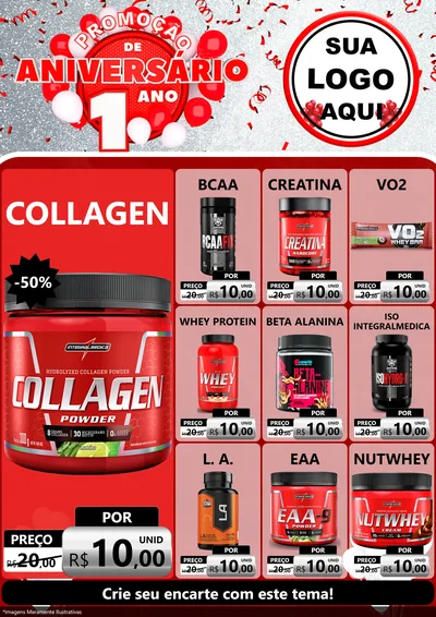 Modelo de Encarte para Encarte A4 Vertical com o tema Promoção de Aniversário - 1 Ano para Suplementos alimentares