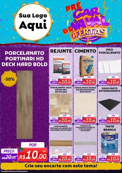 Modelo de Encarte para Encarte A4 Vertical com o tema Pré Carnaval de Ofertas para Pisos e revestimentos