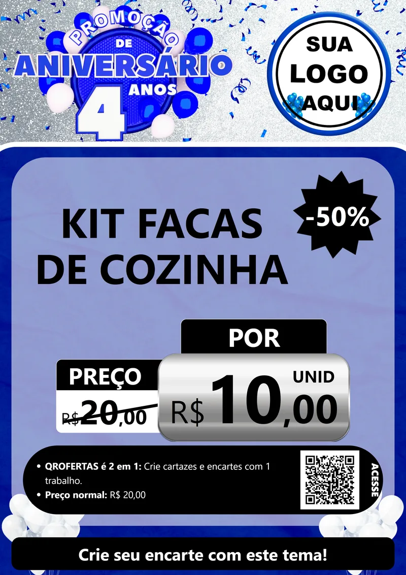 Modelo de Cartaz para Cartaz A4 Vertical com o tema Promoção de Aniversário - 4 Anos para Utilidades Domésticas