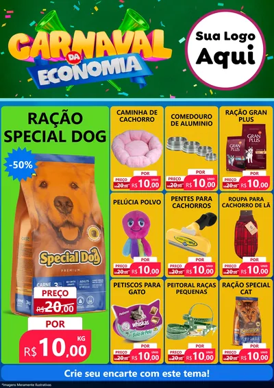 Modelo de Encarte para Encarte A4 Vertical com o tema Carnaval da Economia para Pet Shop
