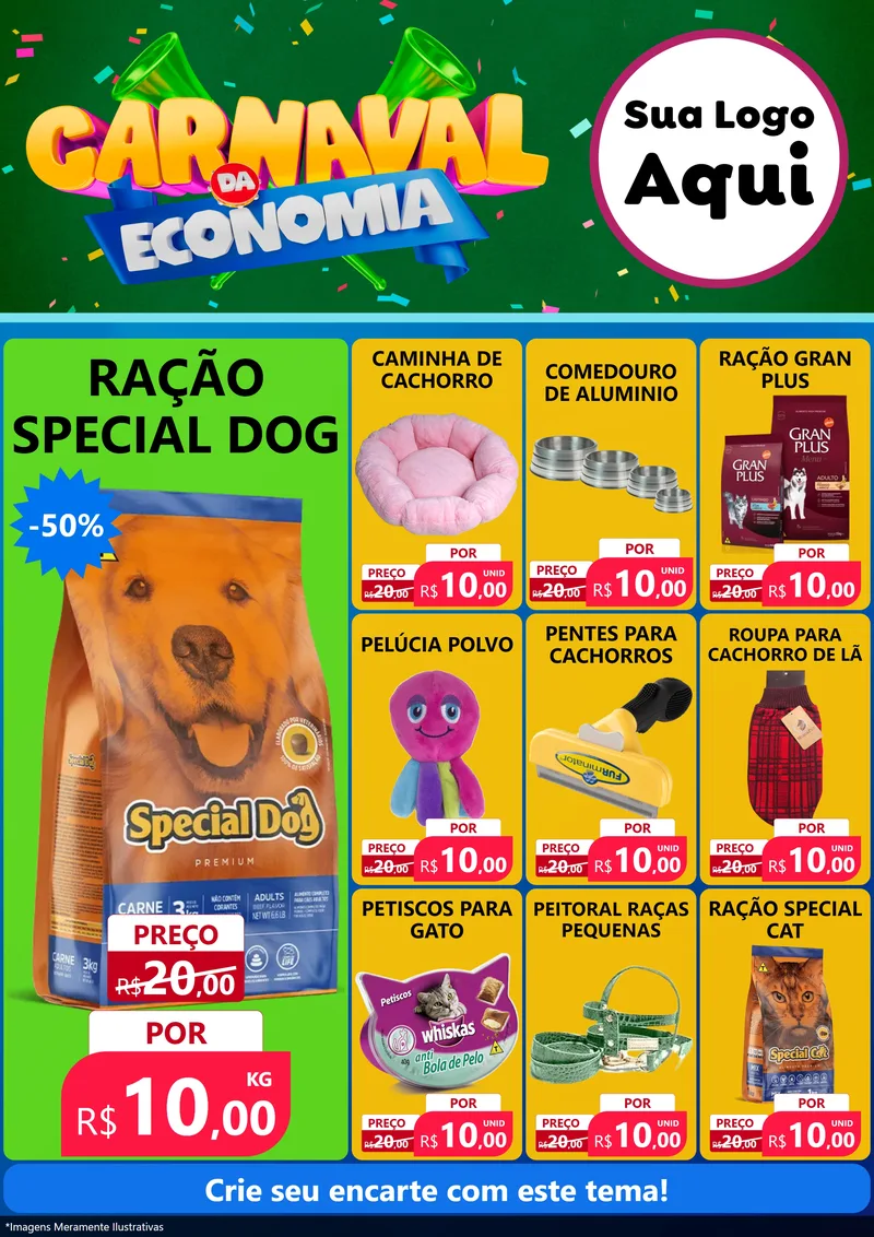 Modelo de Encarte para Encarte A4 Vertical com o tema Carnaval da Economia para Pet Shop