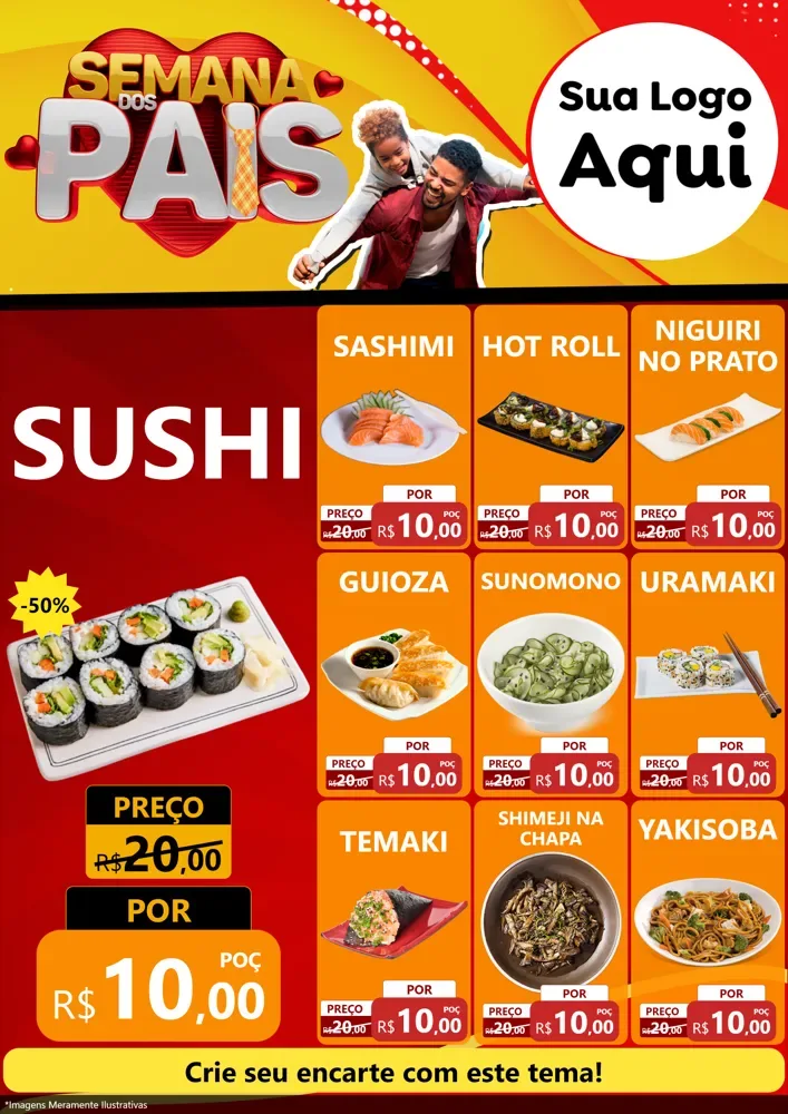 Modelo de Encarte para Encarte A4 Vertical com o tema Semana Dos Pais para Comida japonesa