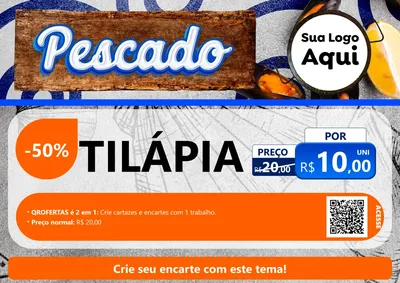 Modelo de Cartaz para Cartaz A4 Horizontal com o tema Pescado para Peixaria