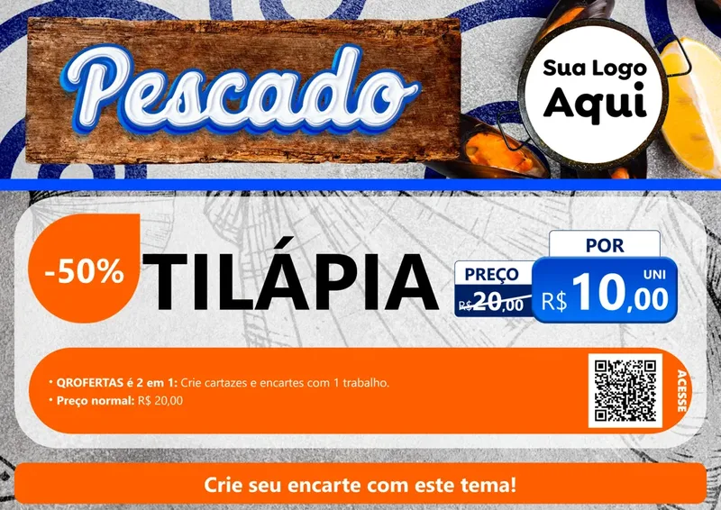 Modelo de Cartaz para Cartaz A4 Horizontal com o tema Pescado para Peixaria