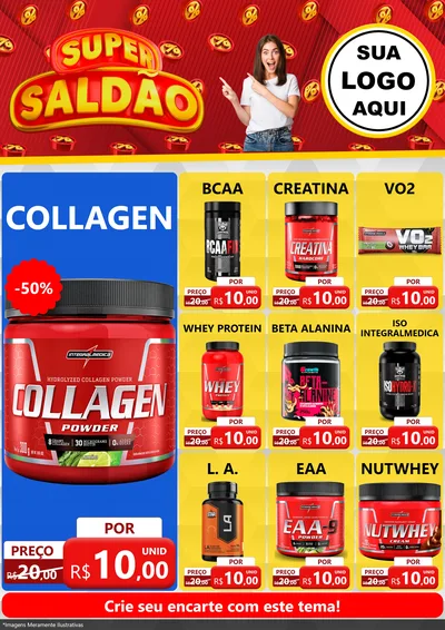 Modelo de Encarte para Encarte A4 Vertical com o tema Super Saldão para Suplementos alimentares