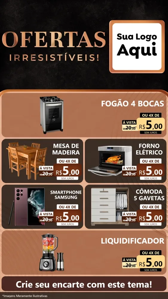 Modelo de TV para TV Vertical com o tema Ofertas Irresistíveis! para Móveis e Eletro