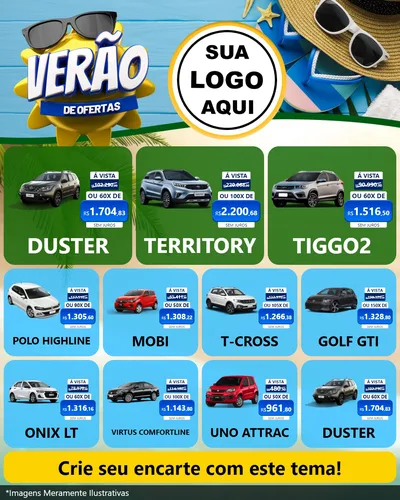 Modelo de Rede Social para Feed Instagram com o tema Verão de Ofertas para Concessionaria de Carros