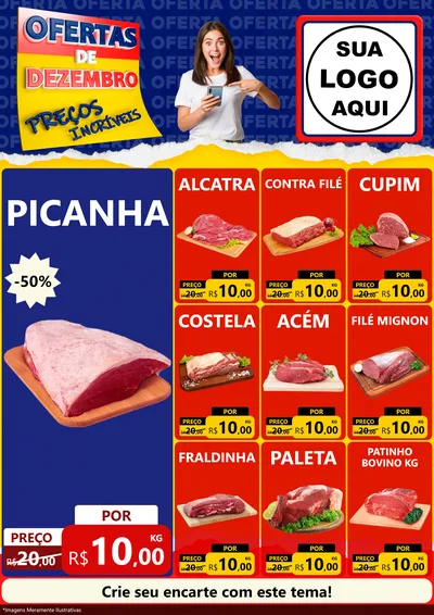 Modelo de Encarte para Encarte A4 Vertical com o tema Ofertas de Dezembro - Preços Incríveis para Açougue