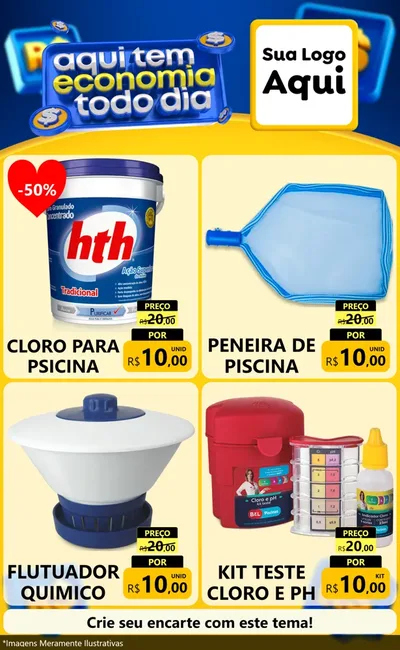 Modelo de Encarte para Encarte Grande com o tema Aqui Tem Economia Todo Dia para Produtos para Piscina
