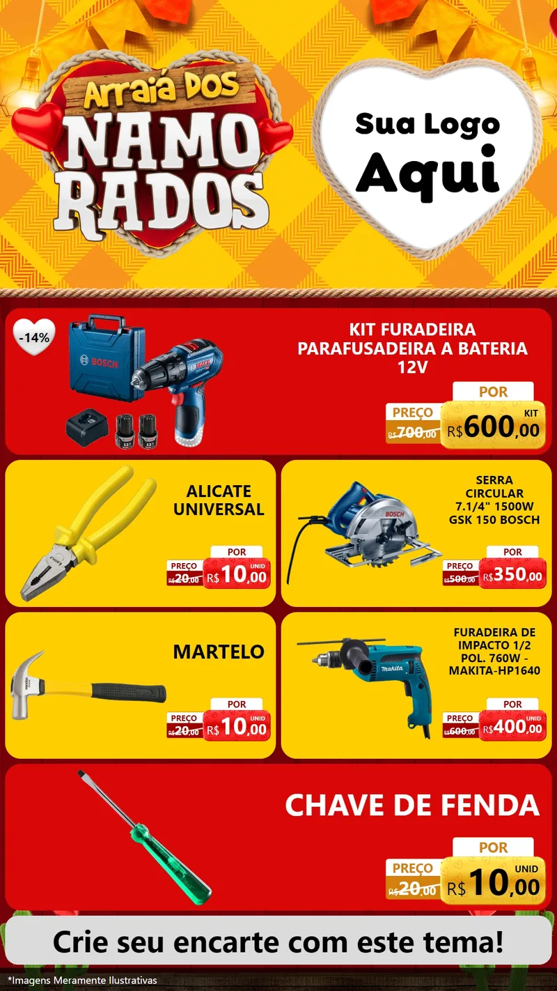 Modelo de TV para TV Vertical com o tema Arraiá dos Namorados para Maquinas e Ferramentas
