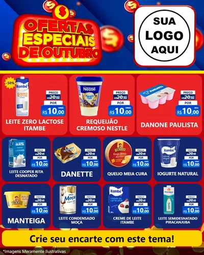Modelo de Rede Social para Feed Instagram com o tema Ofertas Especiais de Outubro para Frios e Laticínios