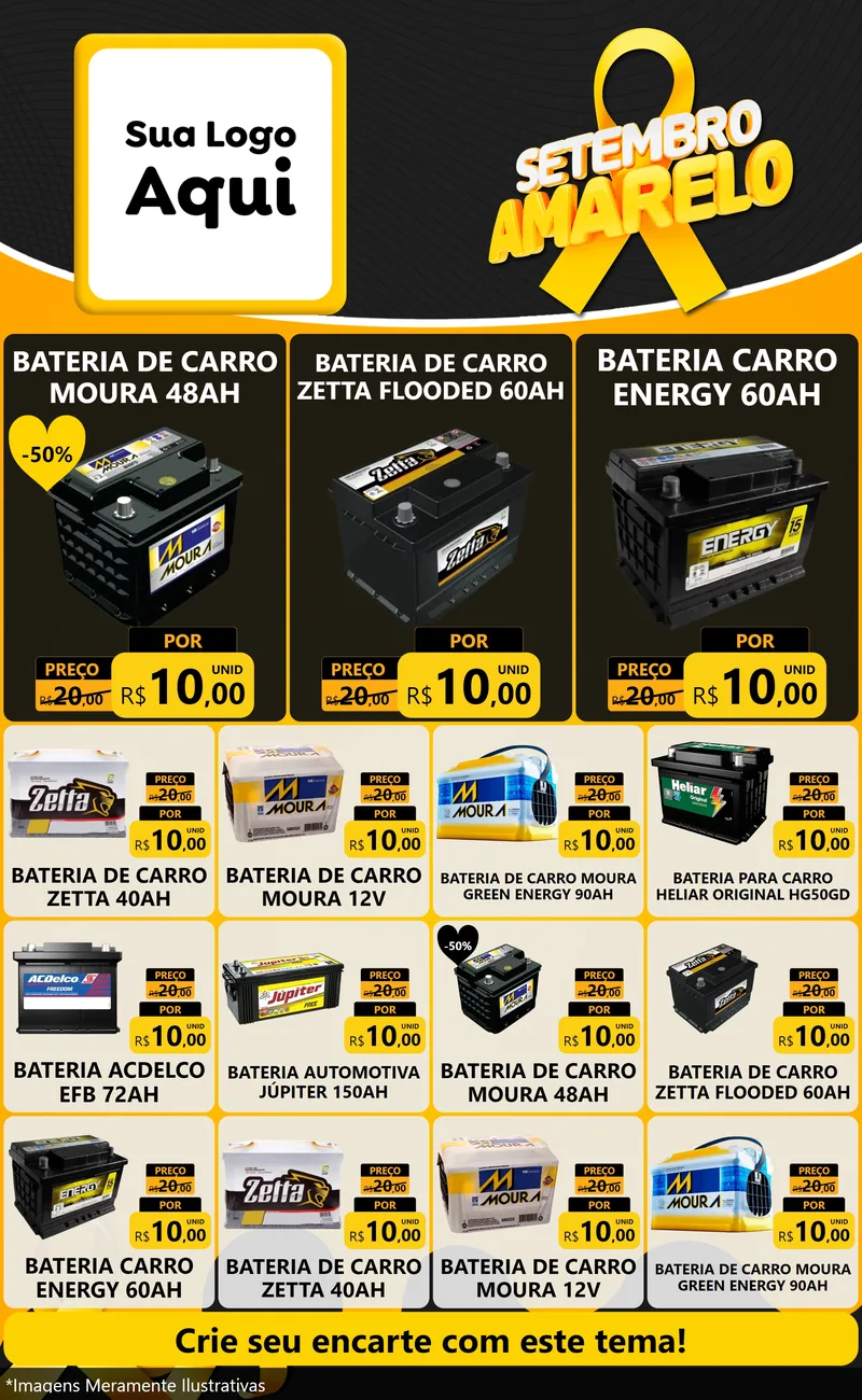 Modelo de Encarte para Encarte Grande com o tema Setembro Amarelo para Baterias Elétricas