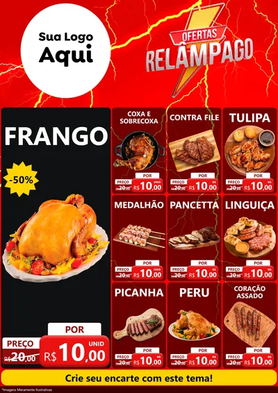 Modelo de Encarte para Encarte A4 Vertical com o tema Ofertas Relâmpago para Assados