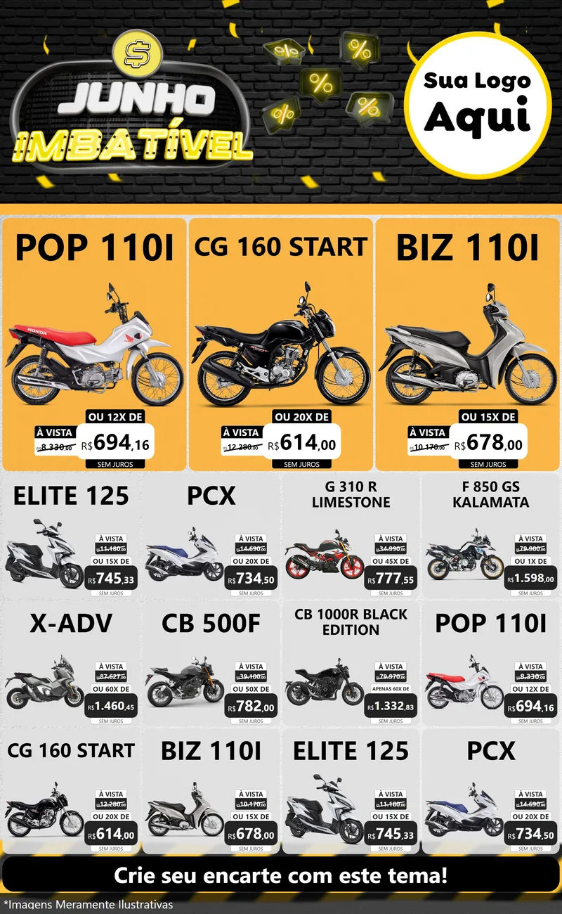 Modelo de Encarte para Encarte Grande com o tema Junho Imbatível para Concessionaria de Motos