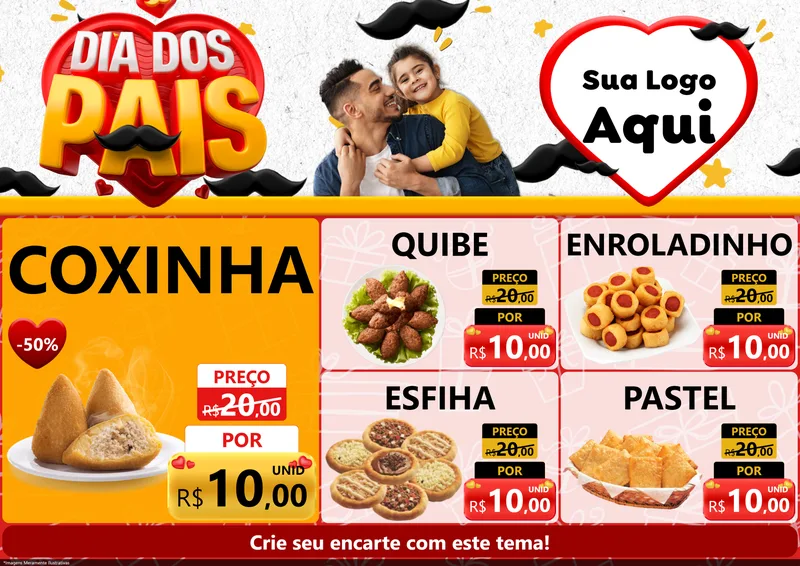 Modelo de Encarte para Encarte A4 Horizontal com o tema Dia dos Pais para Salgadaria