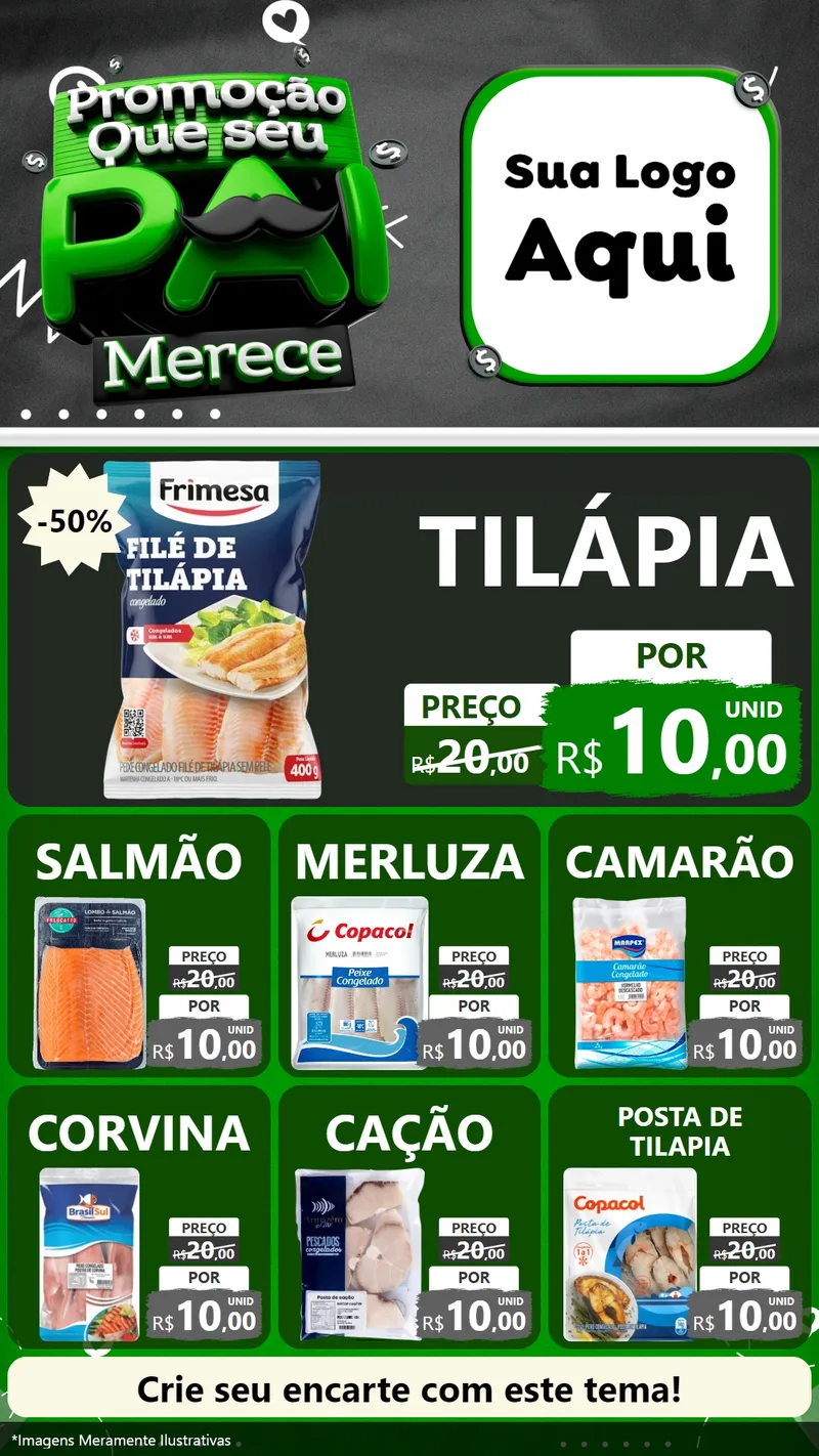 Modelo de Rede Social para Stories com o tema Promoção Que seu Pai Merece para Peixaria