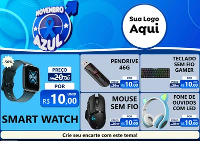 Modelo de Encarte para Encarte A4 Horizontal com o tema Novembro Azul para Informática