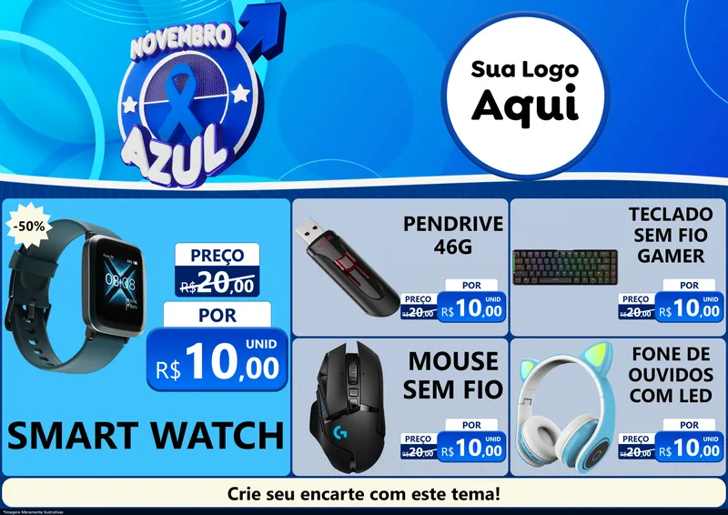 Modelo de Encarte para Encarte A4 Horizontal com o tema Novembro Azul para Informática