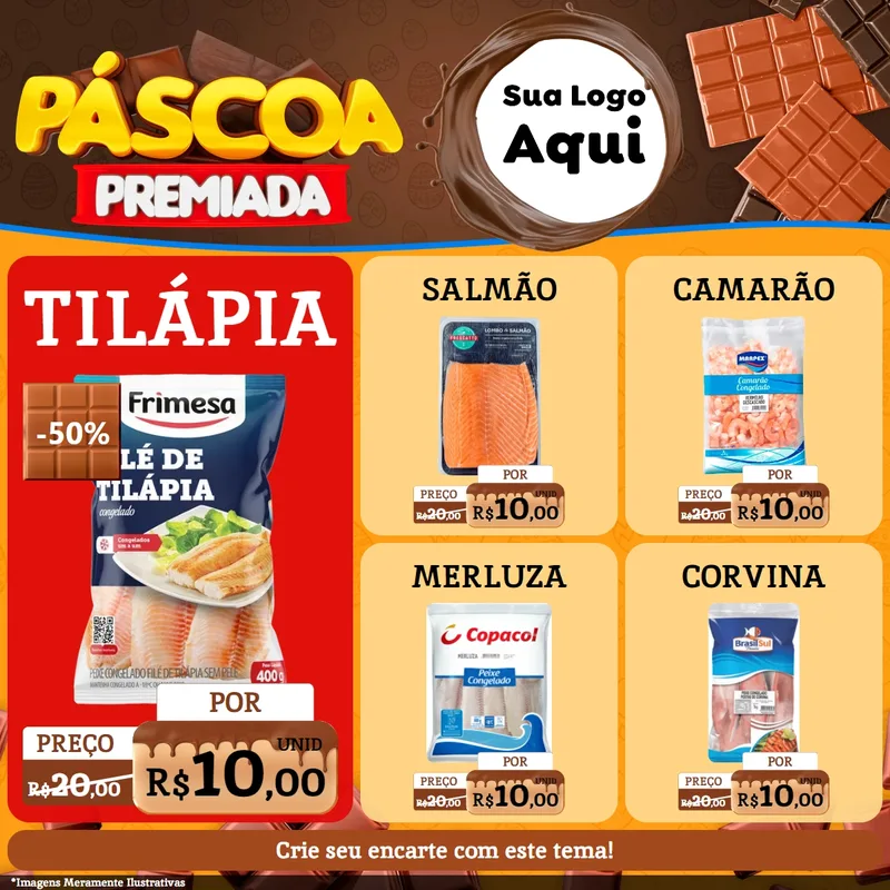 Modelo de Rede Social para Feed Facebook com o tema Páscoa Premiada para Peixaria