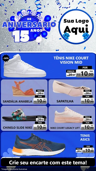 Modelo de TV para TV Vertical com o tema Promoção de Aniversário - 15 Anos para Calçados