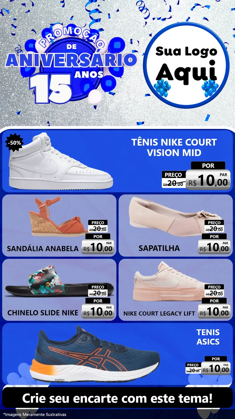 Modelo de TV para TV Vertical com o tema Promoção de Aniversário - 15 Anos para Calçados