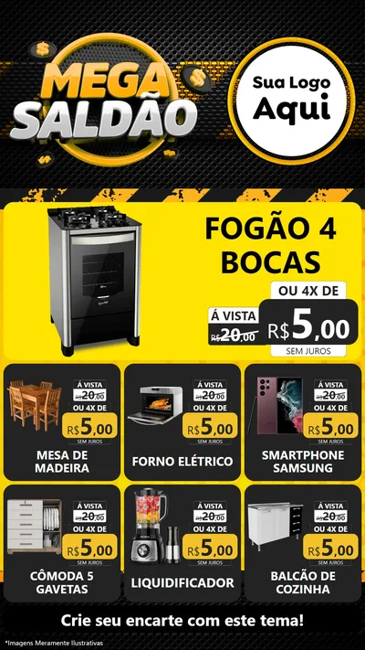 Modelo de Rede Social para Stories com o tema Mega Saldão para Móveis e Eletro