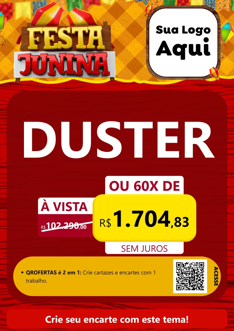 Modelo de Cartaz para Cartaz A4 Vertical com o tema Festa Junina para Concessionaria de Carros