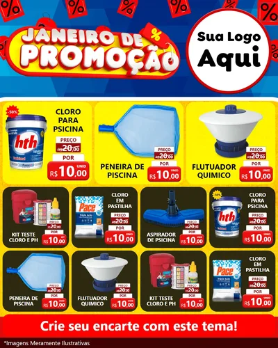 Modelo de Rede Social para Feed Instagram com o tema Janeiro de Promoção para Produtos para Piscina