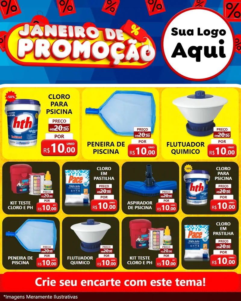 Modelo de Rede Social para Feed Instagram com o tema Janeiro de Promoção para Produtos para Piscina