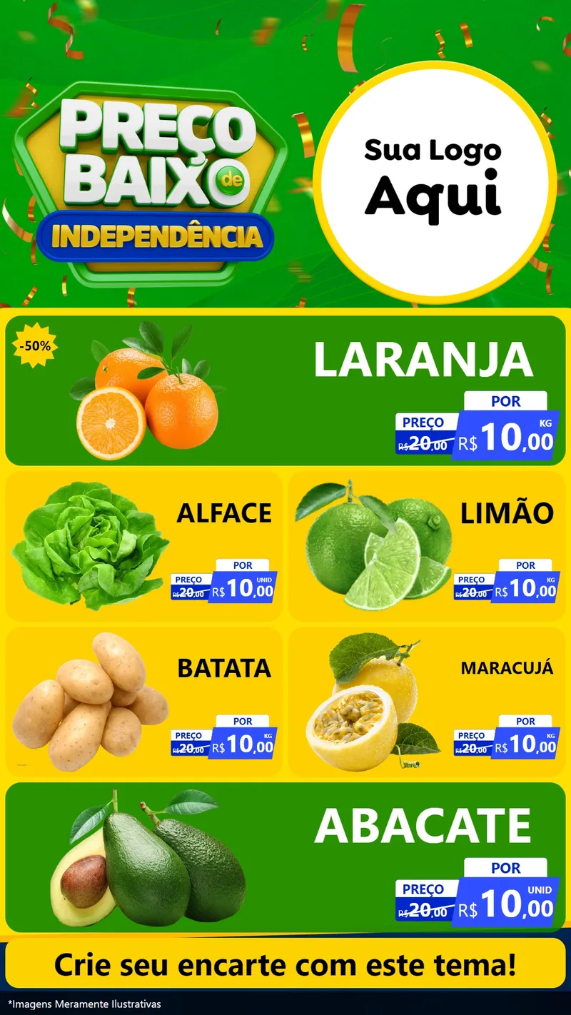 Modelo de TV para TV Vertical com o tema Preço Baixo de Independência para Hortifrúti