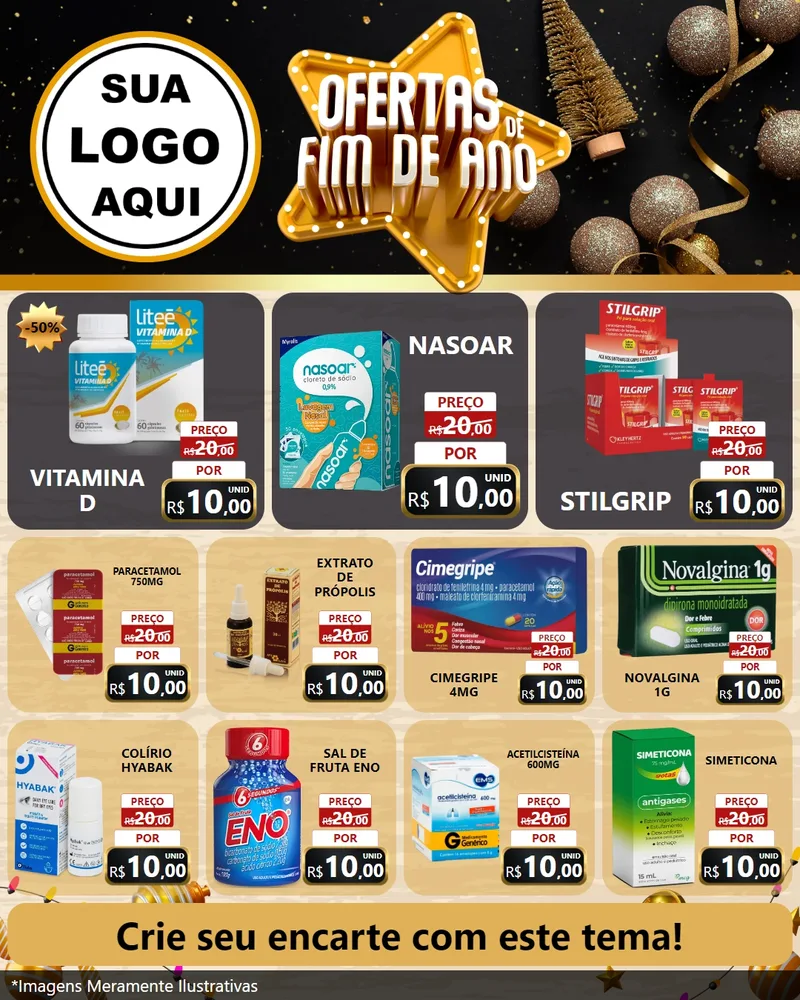 Modelo de Rede Social para Feed Instagram com o tema Ofertas de Fim de Ano para Farmácia