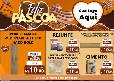 Modelo de Encarte para Encarte A4 Horizontal com o tema Feliz Páscoa para Pisos e revestimentos