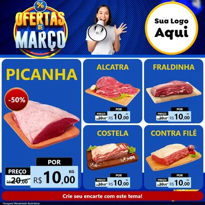 Modelo de Rede Social para Feed Facebook com o tema Ofertas de Março para Açougue
