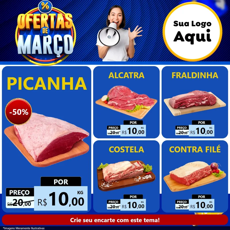 Modelo de Rede Social para Feed Facebook com o tema Ofertas de Março para Açougue