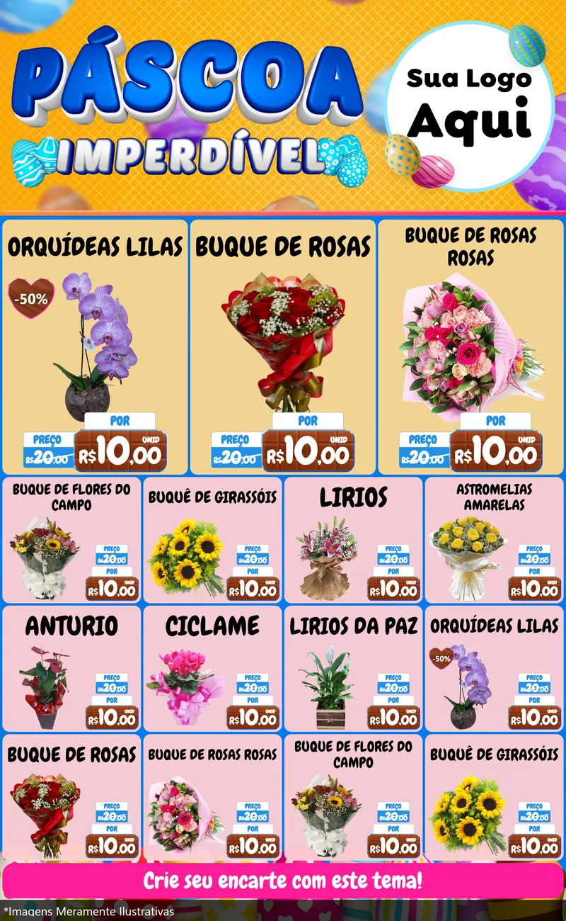 Modelo de Encarte para Encarte Grande com o tema Páscoa Imperdível para Floricultura e jardim